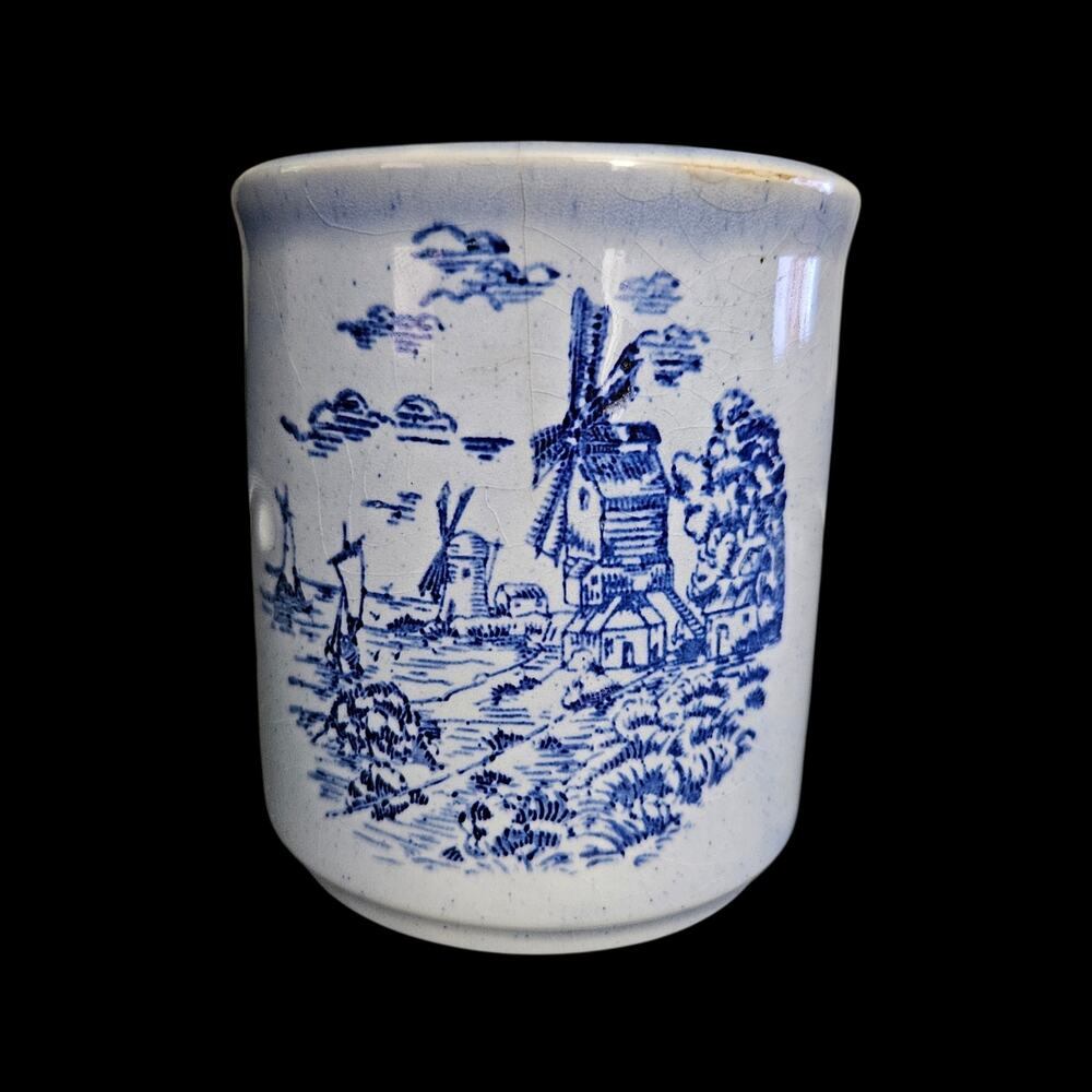 Vintage Blue White Delft Windmill Ceramic Shaving Mug Cup